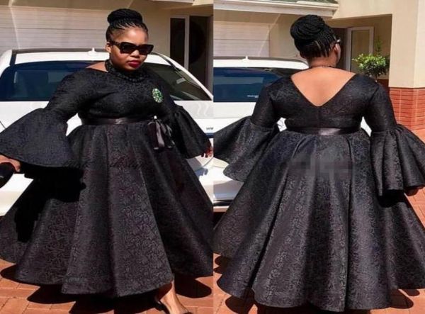 Vestidos de noche negros africanos de talla grande Una línea Longitud de encaje de encaje de encaje de encaje personalizado ASO EBI Mujeres Fiestas formales Vestidos 1786827