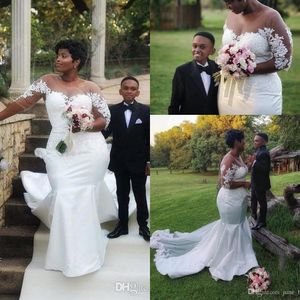 Robes de mariée africaines de taille plus sirène bijou cou dentelle appliques balayage train robe de mariée robes de mariée vestidos de novia personnalisé