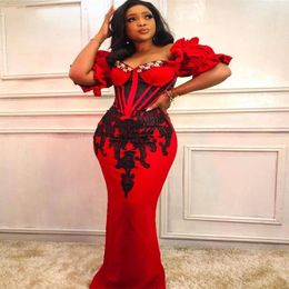 Africaine grande taille robes de soirée rouge chérie 2020 sirène appliques arabe robes de bal femme soirée élégante Couture Robe244I