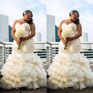 Robes de mariée africaines grande taille sirène 2020 vestido de noiva chérie à volants Organza robes de mariée pour les filles noires femmes