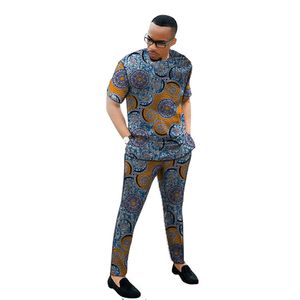 Afrikaanse print heren set kleding Kente Tops bijpassende broek 2 stuks Ankara Outfits Shirt + Pant Custom Made Man bruidegom Suits LJ201125