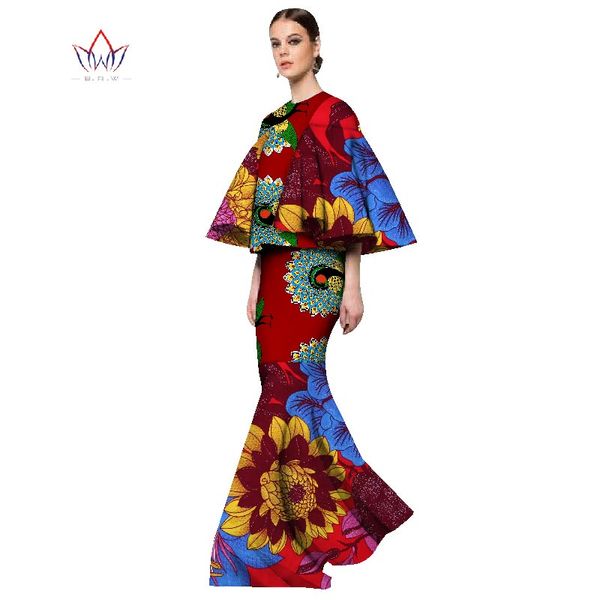 Imprimé africain deux pièces ensemble pour femmes mode Dashiki trois quarts manches afrique vêtements haut court et jupe ensemble WY1124