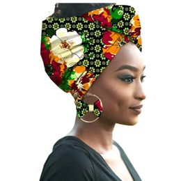 Algodón de pañuelo de cabeza de mujer con estampado africano con arete a juego Balaclava Scarfarf Mujer Diadema Set Accesorios para el cabello 231221