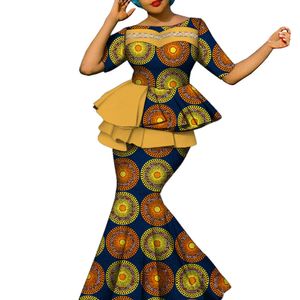 Afrikaanse print damesjurk patchwork Ankara bruiloft pak top en rok tweedelige traditionele jurk wy10333