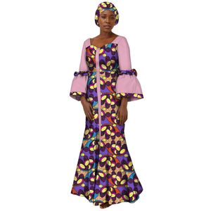 Afrikaanse gedrukte damesjurken Lange jurken met hoofddoekjes Modeloze casual kleding WY2347