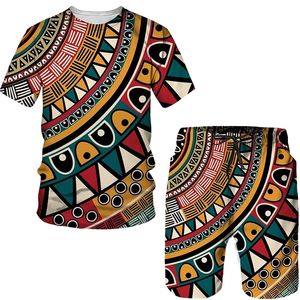 Afrikaanse gedrukte dames s hirts set sets mode vintage stijl tracksuit tops shorts sport en vrije tijd zomers mannelijk pak 220613