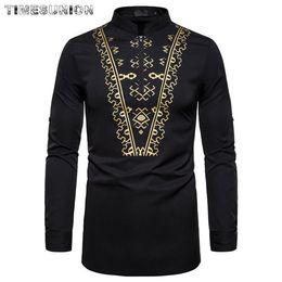 Afrikaanse Afdrukken Dashiki Mannen Shirt Slanke Lange Mouw Chemise Homme Etnische Totem Ontwerp Heren Overhemden Bruiloft Camisas248O