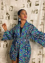 African Printing Dress Dames Fashion Kimono Cardigan Coat Dashiki Geometric Belt Plus Size Retro Christmas Robe 240422