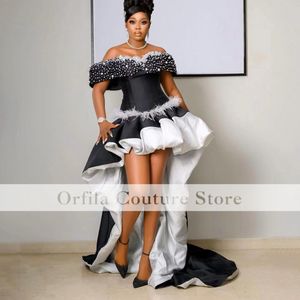 African Prom Dress High Low 2023 White Black Appliques Celebrity Red Carpet Jurns For Women Occellage Evening Party Wear