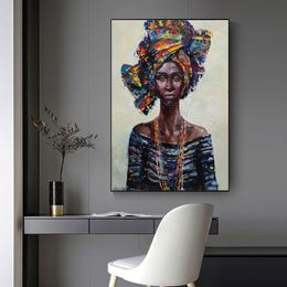 Afrique des affiches et imprimés de la femme noire africaine Peinture murale d'art en toile moderne pour le salon Décoration de la maison sans cadre2852