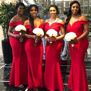 Robes de demoiselle d'honneur sirène rouge africaine plus récent hors de l'épaule longueur de plancher longues robes de mariée Robe de soirée Robe de soirée