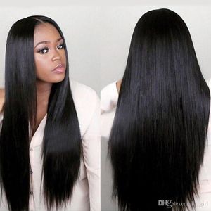 Peluca de pelo Remy africano, fibra química recta, pelo largo, huevas suizas, red, con cortina de pelo para mujeres negras