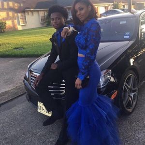 African Royal Blue Black Girls Prom Dresses South Long Sheeves Tweed Piece Evening Feestjurken plus maat Custom Size Custom