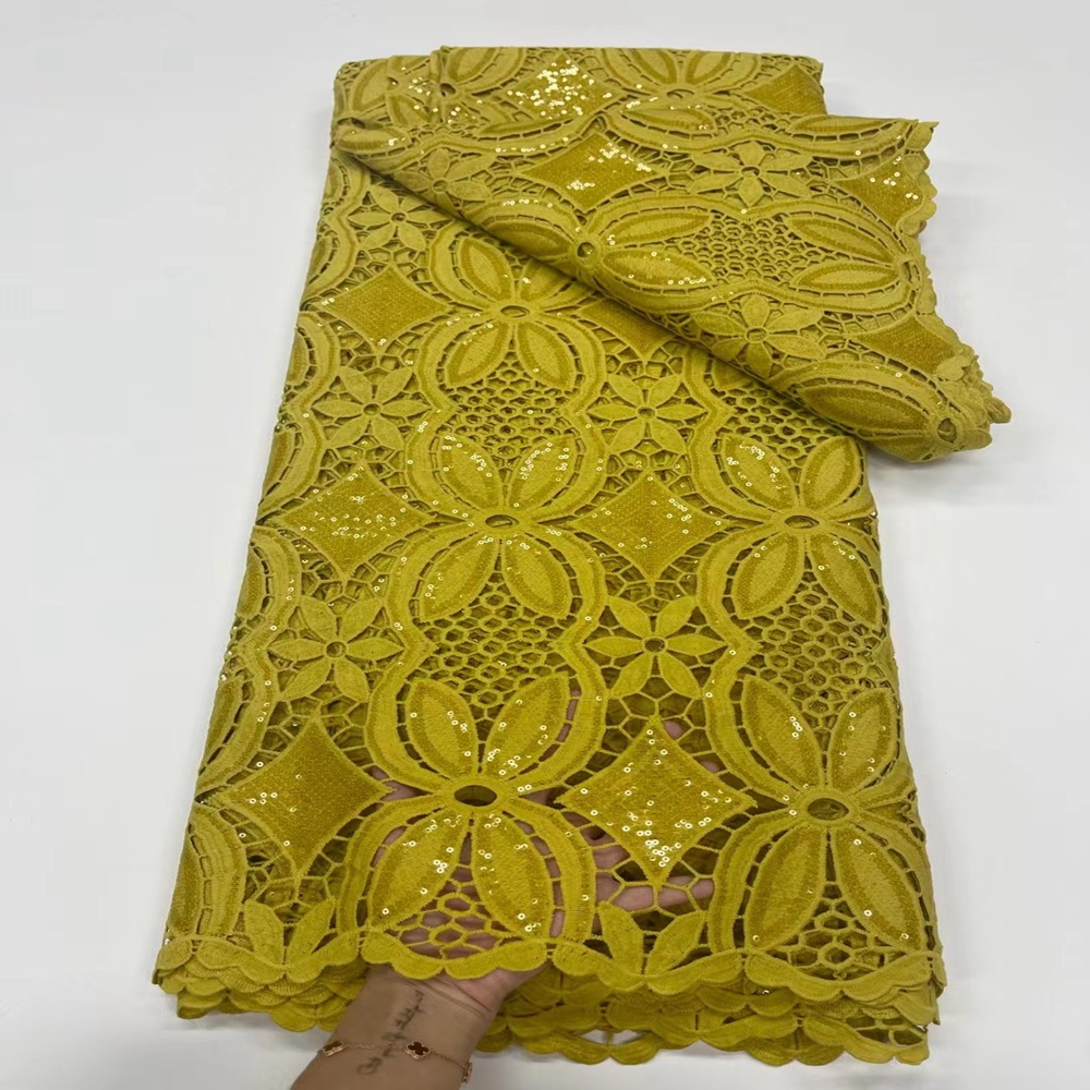 Tecido africano do laço do laço bonito Bordado Bordado Têxtil Cor Pura Material de costura 5 jardas para vestido de festa