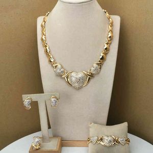 Conjuntos africanos de collar de corazón, pulsera, conjunto de oro de Dubái para mujer, boda, fiesta, pendientes nupciales, anillo, joyería