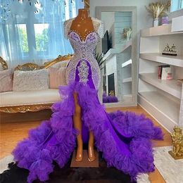 Africain Sexy perled sirène robes de bal sans arrière sans front et robe de concours pour femmes 2024 paillettes scintillantes cristaux longues robes de soirée