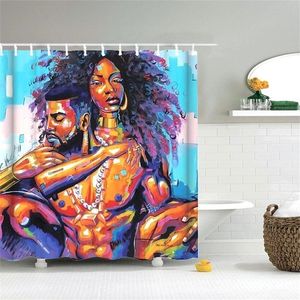 Africaine Sexy Fille Noire Douche Cutain Femme Cheveux avec des Citations Nues Pour Salle De Bain Design Rideau T200711