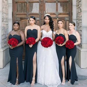 Afrikaanse sexy zwarte plus size mermaid bruidsmeisje jurken lange lieverd satijnen bruiloft gasten prom jurk high side split maid donor jurk