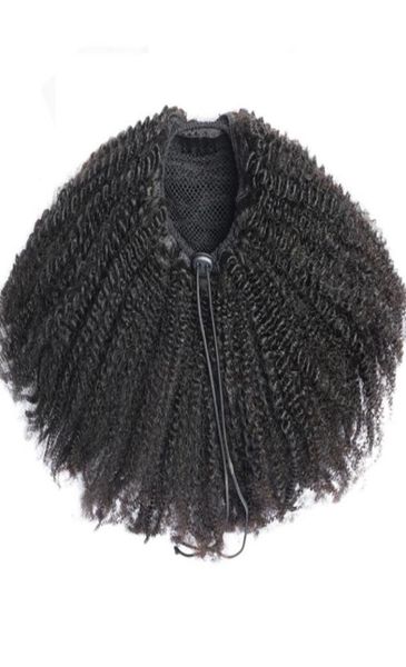 Clip de extensión de cola de caballo de cabello humano corto africano en peluca rizada con cordón afro natural 100g1795558