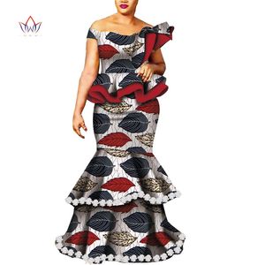 Afrikaanse korte mouwen uit schouder print Tops en rok sets voor vrouwen bazin Riche Afrikaanse kleding 2 stuks rok set WY6807