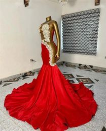 Robe de bal sirène rouge avec cristaux africains, tenue formelle de soirée de mariée scintillante et perlée pour filles noires, 2024