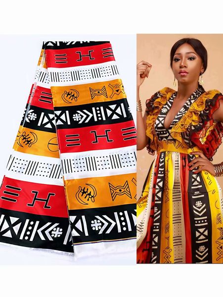 Vestido de tela de seda africana para mujeres, material de satén, estilo satinado, último diseño, 5 yardas