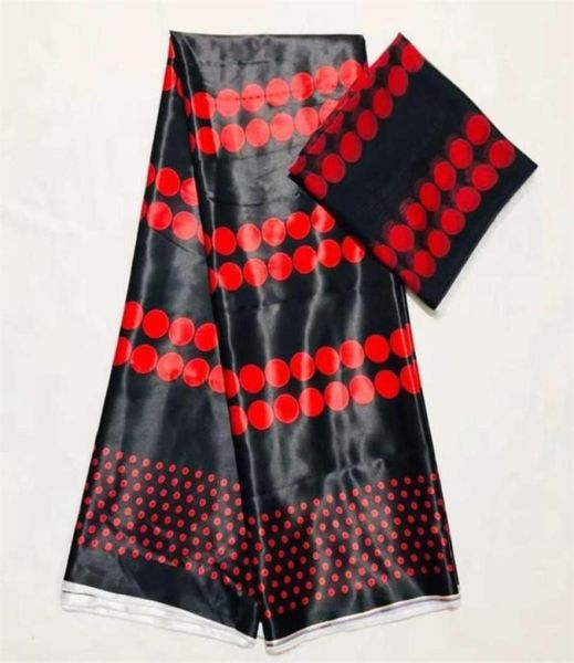 Tela de cera de seda africana 2019 tela de cera de seda telas estampadas en negro y rojo cera de seda satinada con conjunto de encaje de gasa para vestido de fiesta SM30 T22337609