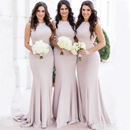Africain Simple Blush Pink Sirène longue Bridesmaid Robes Biel Neck Designer Custom Made Marity Marid Guest Robes Maid of Honor Dr 243W