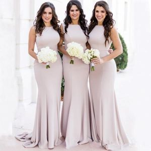 Africain Simple Blush Pink Sirène longue Bridesmaid Robes Biel Neck Designer Custom Made Marity Marid Guers Gowns Maid of Honor Dr 243b