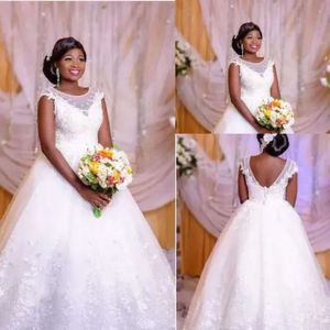 Mariage de taille africaine plus robes magnifiques robes de bal nuptiale en dentelle applique scoop couche de coude de cou sur mesure vestido de novia
