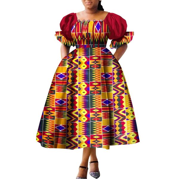 Robes de Style africain pour femmes manches bouffantes taille haute robes Ankara Robe africaine Robe de princesse Robe Africaine Femme WY9970