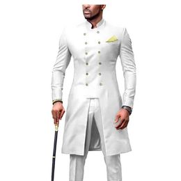 Costume africain pour hommes Dashiki vestes et pantalons longs 2 pièces avec foulard Double boutonnage coupe cintrée tenues formelles manteaux Men's279K