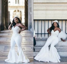 African Sweetheart Mermaid Wedding Jurk Plus Size Lace Appliques Bridal Jumpsuits Vestido de Casamento