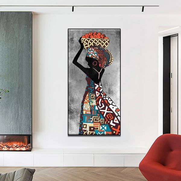 Africain Tribal Long Jupe Black Femmes Affiche abstraite toile imprimement peinture abstraite images pour la maison Mur Art Decor Paintures