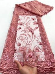 Tissu africain de dentelle de Tulle 5 yards de haute qualité paillettes nigérianes tissu de dentelle de Tulle pour coudre la robe de mariée femmes tissu de bricolage F3733 240326