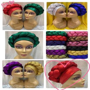 Africain Turban Cap Dernier Auto Gele Headtie Chapeau Islamique Avec Des Pierres Brillantes Chapeau Pour Dames Nigérian Turban Gele Cap 6pcs un lot294M