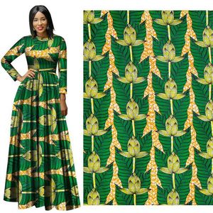 Tissu imprimé à la cire africaine binta véritable tissu de cire Ankara africain Batik respirant coton vert fleur tissu pour robe suit2792