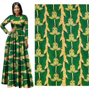 Tissu imprimé à la cire africaine binta véritable tissu de cire Ankara africain Batik respirant coton vert fleur tissu pour robe suit217p