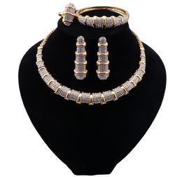 African Wedding Bridal Jewelry Luxury Dubai Gold Color Jewellry Sets For Women Necklace Bracelet Ring Oorringen Set7609466