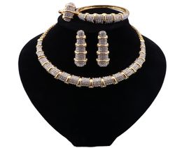 African Wedding Bridal Jewelry Luxury Dubai Gold Color Jewellry Sets For Women Necklace armband Ring Oorringen Set9268796