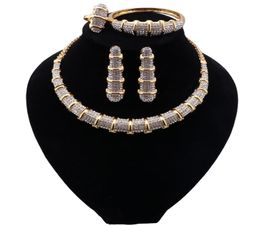 African Wedding Bridal Jewelry Luxury Dubai Gold Color Jewellry Sets For Women Necklace armband Ring Oorringen Set9422379