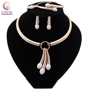 Afrikaanse bruiloft Dubai gouden kleur sieraden sets voor vrouwen ketting oorbellen armband ring Indiase bruids sieraden set