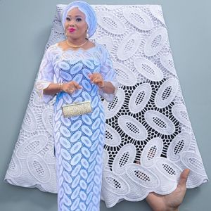 Afrikaanse witte sequentie kant stof 5 yards guipure kant stof Nigeria koord stof met pailletten voor feestjurk naai 3036A 240309