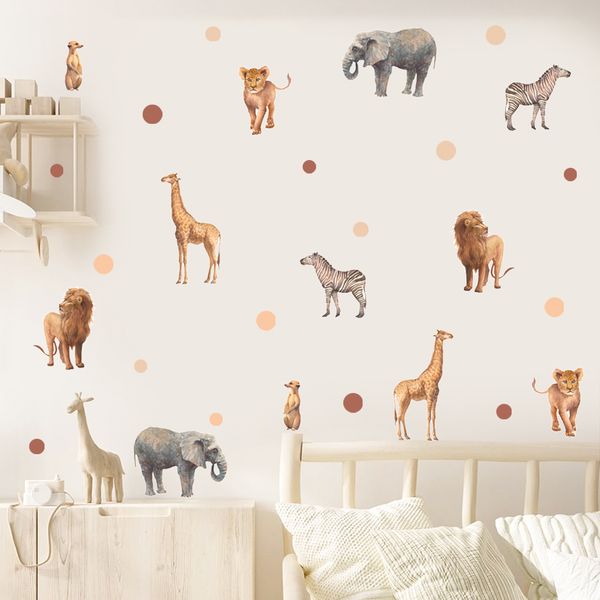 Animaux sauvages africains Lion éléphant à pois Stickers muraux enfants pépinière vinyle Sticker bébé enfants garçon chambre décor à la maison