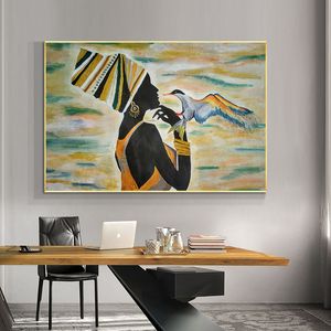 African Woman Bird Posters Indoor Decoratie Wall Art Foto's voor woonkamer schilderen canvas prints Home Decor Wall Painting