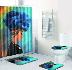 African Woman Patroon Waterdichte polyester Stoffen Douchegordijn Set Non Slip Tapijt tapijt voor badkamer Toilet296G3852296