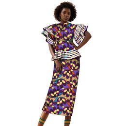 African Women Skirt Set Top y falda ropa africana Buena mujer de costura Suites WY4864