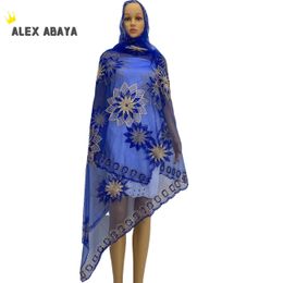 Écharpe musulmane du foulard pour femmes africaines Soft Tulle Broidered Hijab Châle 210 * 120 cm Swear Head Scarf 240325