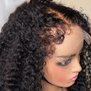 Afro 4C Randen Baby 180% 13x4 HD Lace frontale pruik Remy Kinky Kinky Krullen Simualation Human Hair Pruiken voor vrouwen