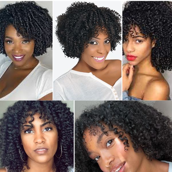 afro curl bob perruque en dentelle de lace en dentelle perruque 14inch Curly Natural Naturel Virgin Remy Human Hair Wig Dreadlock Wig Wigs